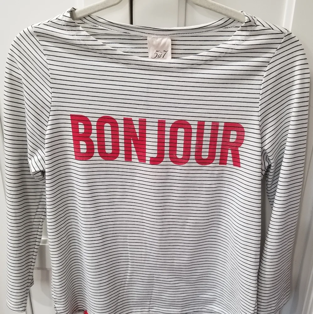 SOLD! NWT Cinq a Sept Maxine Striped Bonjour Top French 3/4 Length Sleeves - Picture 1 of 10